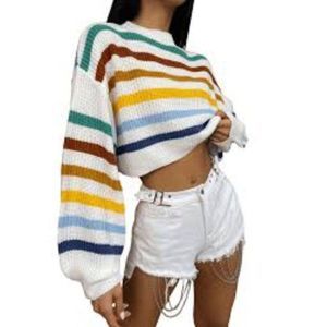 Hollister Multicolor Striped Off-the-Shoulder Sweater